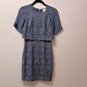 Reiss Blue Grey Textured Mini Dress